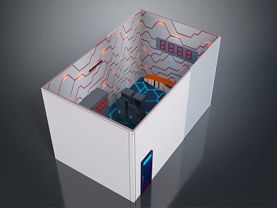 3D Rendered Computer Chassis Internal Structure With Red Circuit Lines Digital Display And Hardware Modules 3d model
