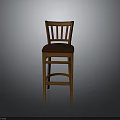 Wooden Bar Stool With Red Padded Seat And Vertical Slat Back Design