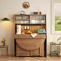 Stylish Wooden Sideboard With Glass Doors Coffee Machine Fruits Hanging Hooks And Cozy Kitchen Decor