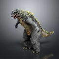 Fierce Game And Movie Monster Character With Gray Skin Yellow Dorsal Fins And Open Mouth