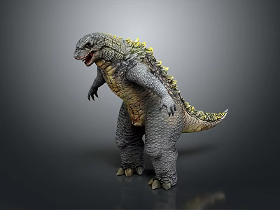 Fierce Game And Movie Monster Character With Gray Skin Yellow Dorsal Fins And Open Mouth 3d model