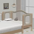 Wooden Kids Bed With Safety Rails Plush Toy Pillow And Star Patterned Rug
