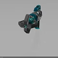 Futuristic Sci Fi Weapon With Teal And Silver Mechanical Design Barrel Grip And Tech Features