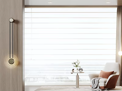 Elegant White Roman Curtain in Modern Living Room with Natural Light and Minimalist Decor 3d model