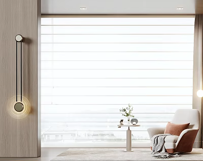 Elegant White Roman Curtain in Modern Living Room with Natural Light and Minimalist Decor 3d model
