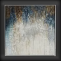 Modern Abstract Painting With Gray Blue Yellow Brush Strokes And Layered Design