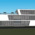 Modern Sales Office Building With Glass Curtain Wall And White Exterior