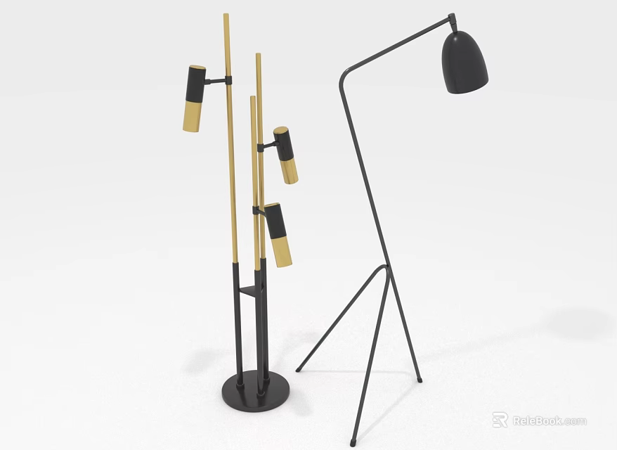 Modern Floor Lamps Furniture With Metal Stands Black Shades And Gold Accent Designs 3d model 