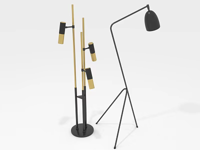 Modern Floor Lamps Furniture With Metal Stands Black Shades And Gold Accent Designs 3d model