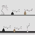 Modern Decorative Vases With Red Berry Branches On Wall Mounted Shelves 3d model
