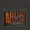 Grilled Lamb Skewers On Metal Grill With Red Charcoal Flames
