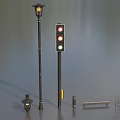 Urban Public Facilities Featuring Street Lamp Traffic Light Small Lamp And Metal Railing