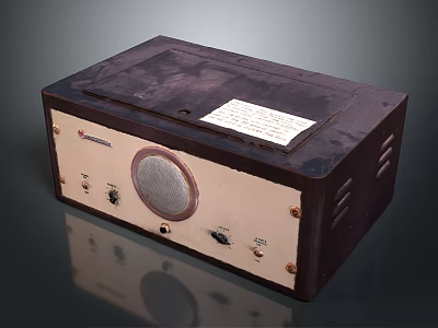Vintage Wooden Audio Speaker With Round Speaker Grille Control Knobs And Label 3d model
