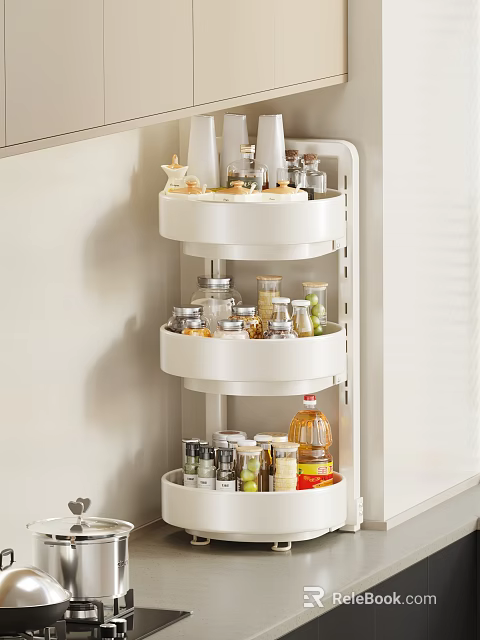 White 3 Tier Rotating Kitchen Spice Rack for Organizing Condiments and Bottles 3d model 