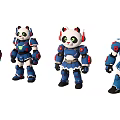 Cute Panda Robot Game And Movie Character With Blue White Armor And Various Poses