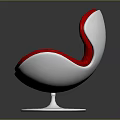 Red Plush Upholstered Leisure Chair With Modern White Circular Base Design