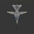 Detailed Military Fighter Jet Model With Gray Blue Body And Tail Markings On Dark Background