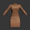 Brown Turtleneck Long Sleeve Dress With Simple Design And Slim Fit