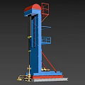 Blue Red Industrial Tower Structure Featuring Ladder Platform And Mechanical Components