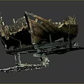 Ancient Wooden Shipwreck Model With Wooden Frame Remaining Planks And Clear Base