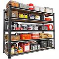 Organized Storage Shelf With Various Containers Tools And Cleaning Supplies