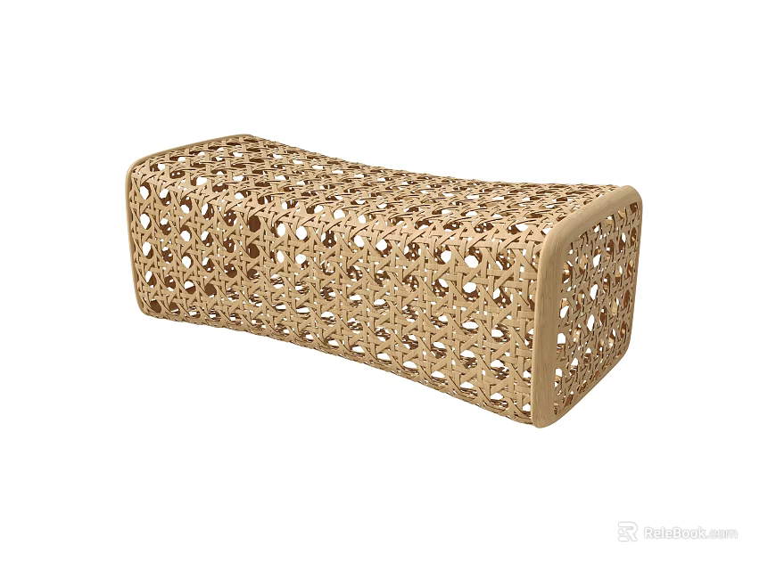 Beige Woven Rattan Storage Box With Hollow Pattern And Rectangular Shape 3d model 