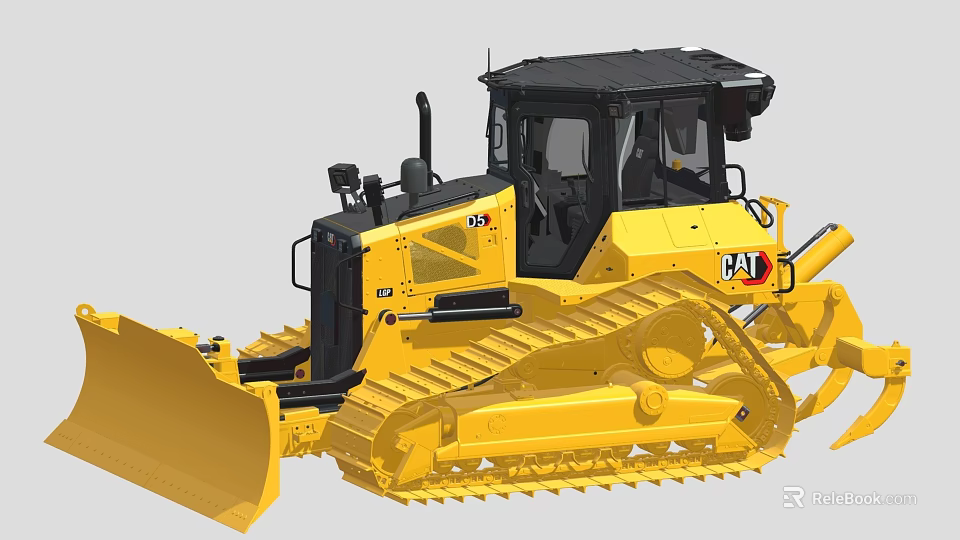 CAT Yellow Tracked Bulldozer Utility Vehicle With Cabin And Blade 3d model 