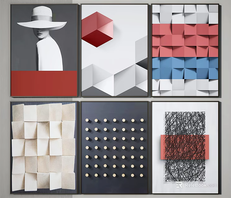 Modern Abstract Artworks With Geometric Patterns Diverse Colors And Textures 3d model