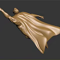Golden Game Movie Character Statue in Dynamic Flying Pose With Flowing Cape And Outstretched Arm
