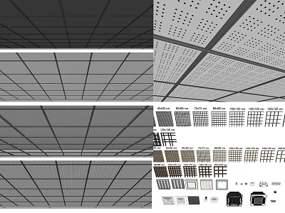 Modern Suspended Ceiling Designs Featuring Grid Patterns And Perforated Panels 3d model