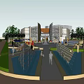 Modern Museum Building With Inclined Glass Curtain Wall Greenery And Parking Area