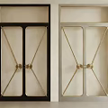 Modern Double Doors With Black And Silver Frames Crossed Metal Strips And Gold Handles