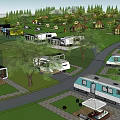 RV Park Garden Landscape With Green Lawns Trees RVs And Pathways