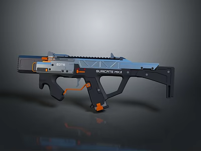 Futuristic SHREKTEK MK2 Weapon With Metallic Blue Orange Accents Tactical Grip Sight And Geometric Frame 3d model