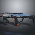Futuristic SHREKTEK MK2 Weapon With Metallic Blue Orange Accents Tactical Grip Sight And Geometric Frame