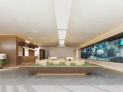 Modern Sales Office Interior With Housing Scale Model And Large Digital 3d model