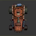 Detailed Orange Cartoon Mechanical Vehicle With Green Cannon And Pipes