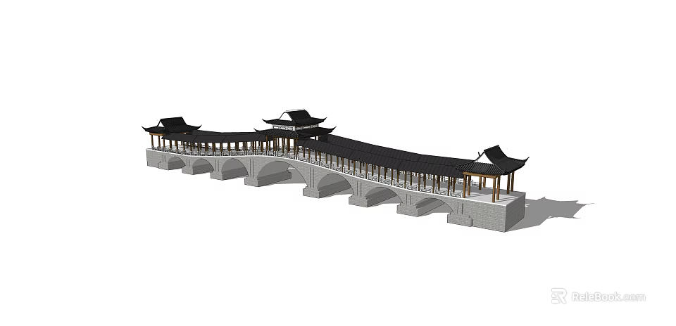 Traditional Pergola with Classic Roofs Stone Piers and Arched Structures 3d model 