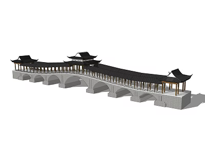 Traditional Pergola with Classic Roofs Stone Piers and Arched Structures 3d model