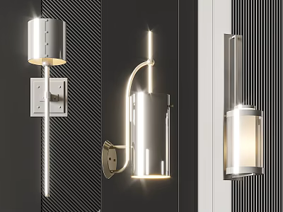 Modern Stylish Wall Lamps With Metal Design And Glass Shades For Home Lighting 3d model