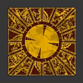 Decorative Household Cube With Yellow Red Intricate Patterns And Surface Design