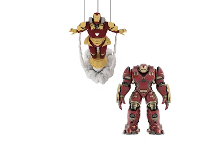 Game and Movie Character Iron Man Flying with Jet and Hulkbuster Armor 3d model