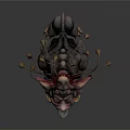 Vibrant Mythical Creature With Pig Like Head Open Mouth Tongue Tentacle Appendages And Yellow Sacs