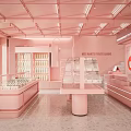Elegant Pink Dessert Shop Interior With Glass Display Counter And Fresh Pastry