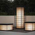Modern Outdoor Lights With Grid Design Black Metal Frame And Illuminated Glass For Garden Decor