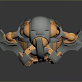 Mechanical Creature Character With Orange Gray Spherical Body Blue Glowing Parts And Claw Arms