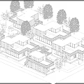 Multiple Container Buildings In Planned Community With Greenery And Pathways
