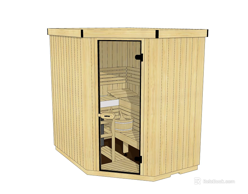 Modern Indoor Shower Sauna Wooden Cabinet Design With Enclosed Door And Benches 3d model 