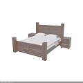 Dark Wood Double Bed With Solid Frame And Matching Nightstands With Drawers 3d model