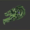 Futuristic Mechanical Weapon with Sharp Metallic Components Rotating Gears and Industrial Design